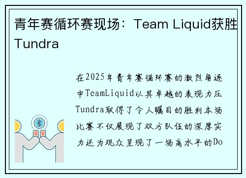 青年赛循环赛现场:Team Liquid获胜Tundra